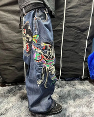 Streetwear Jeans Y2K Harajuku Hip Hop Rock Graphic Print Retro Blue Baggy Jeans