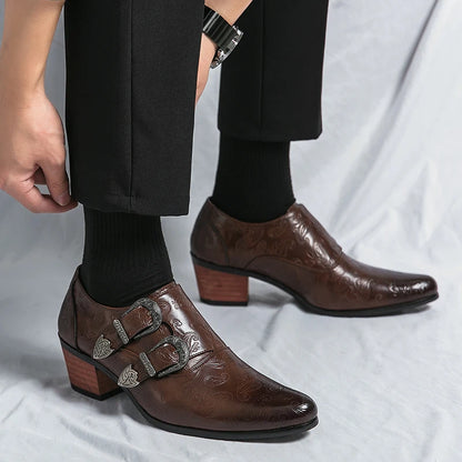 Golden Sapling High Heels Men's Formal Shoes Retro Leather Male Loafers Elegant Men Dress Wedding Shoe Casual Business Oxfords