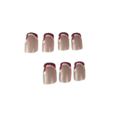 24pcs French Santa Hat Short Press on Nails for Girls Kawaii Red Square False Nails Full Set Fake Nails Christmas Nail with Glue