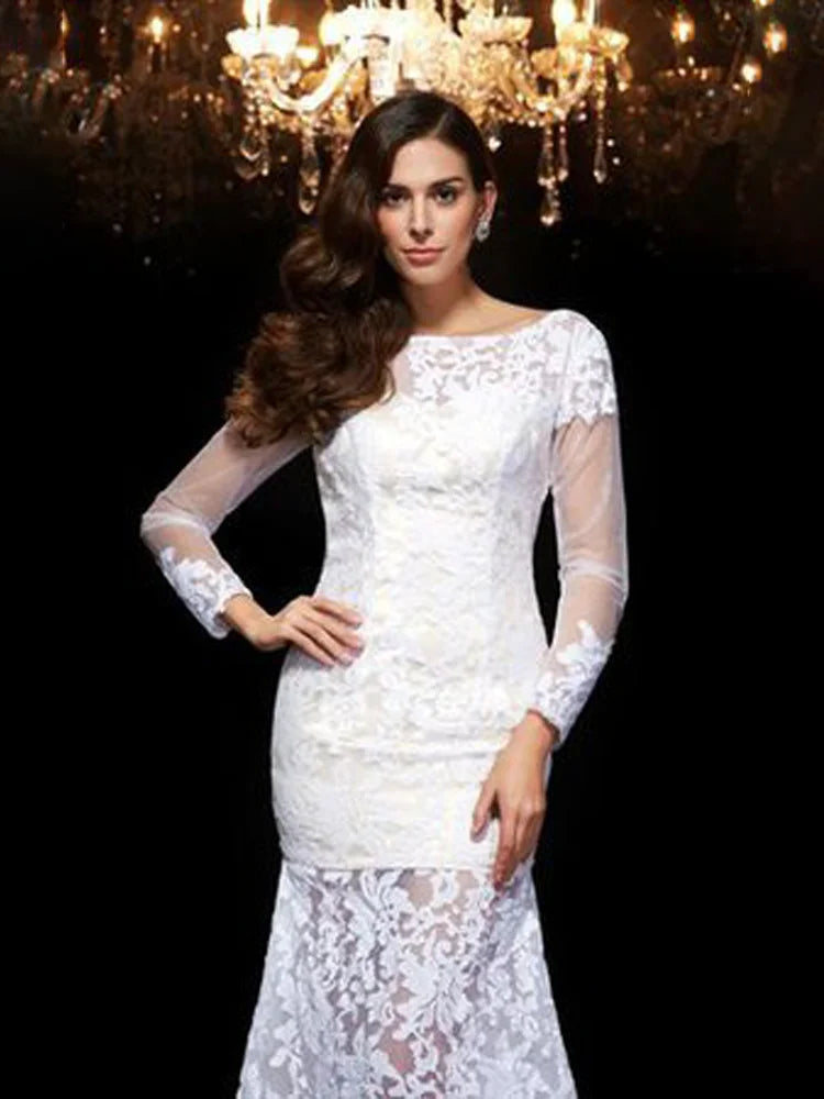Evening wear Dresses: Floor-Length Long Sleeved Lace of Formal Evening