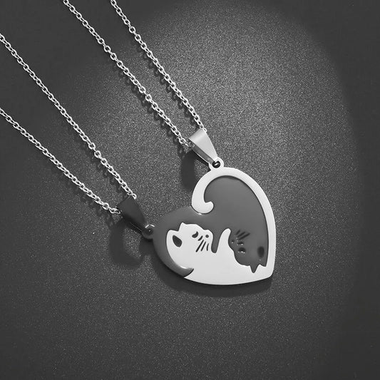 Hug Love Pet Cat Pairing Couple Necklace Fashion Stainless Steel Men Women