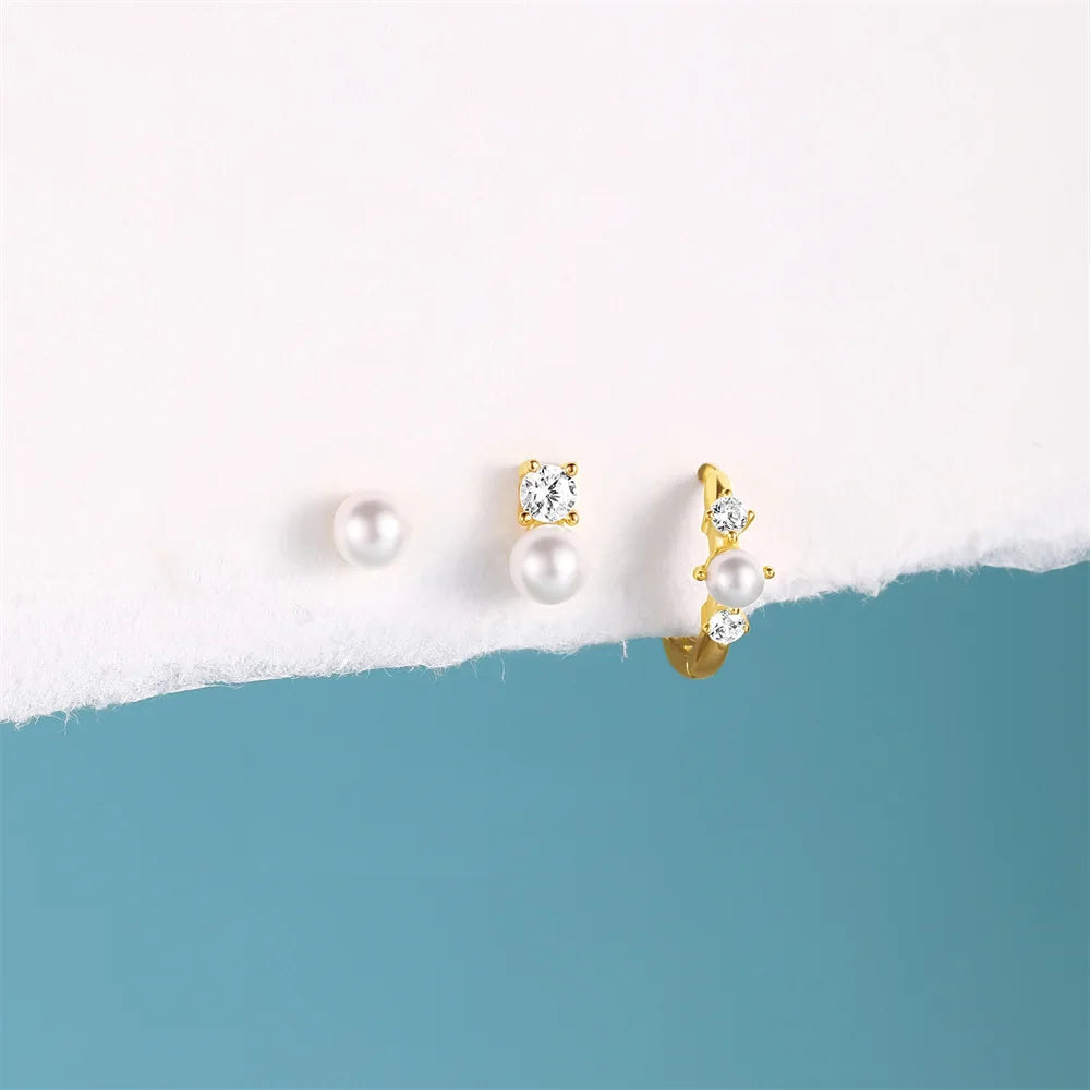 ROXI 925 Sterling Silver WaterDrop/Flower/Pearl Earring Set For Women 18k Gold Plated 3 piece Earring Party Jewelry Gifts