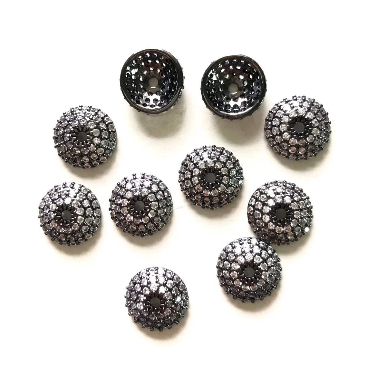 20pcs 8/10/11mm Cubic Zirconia Pave Beads Caps Spacers for Bracelet Necklace Earring Making  Gold-Plate Jewelry Accessory Supply