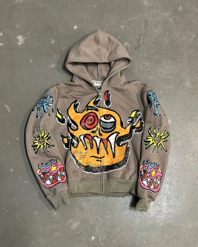 American Gothic trendy letter pattern printed oversized hoodie men's Y2K fashion Harajuku