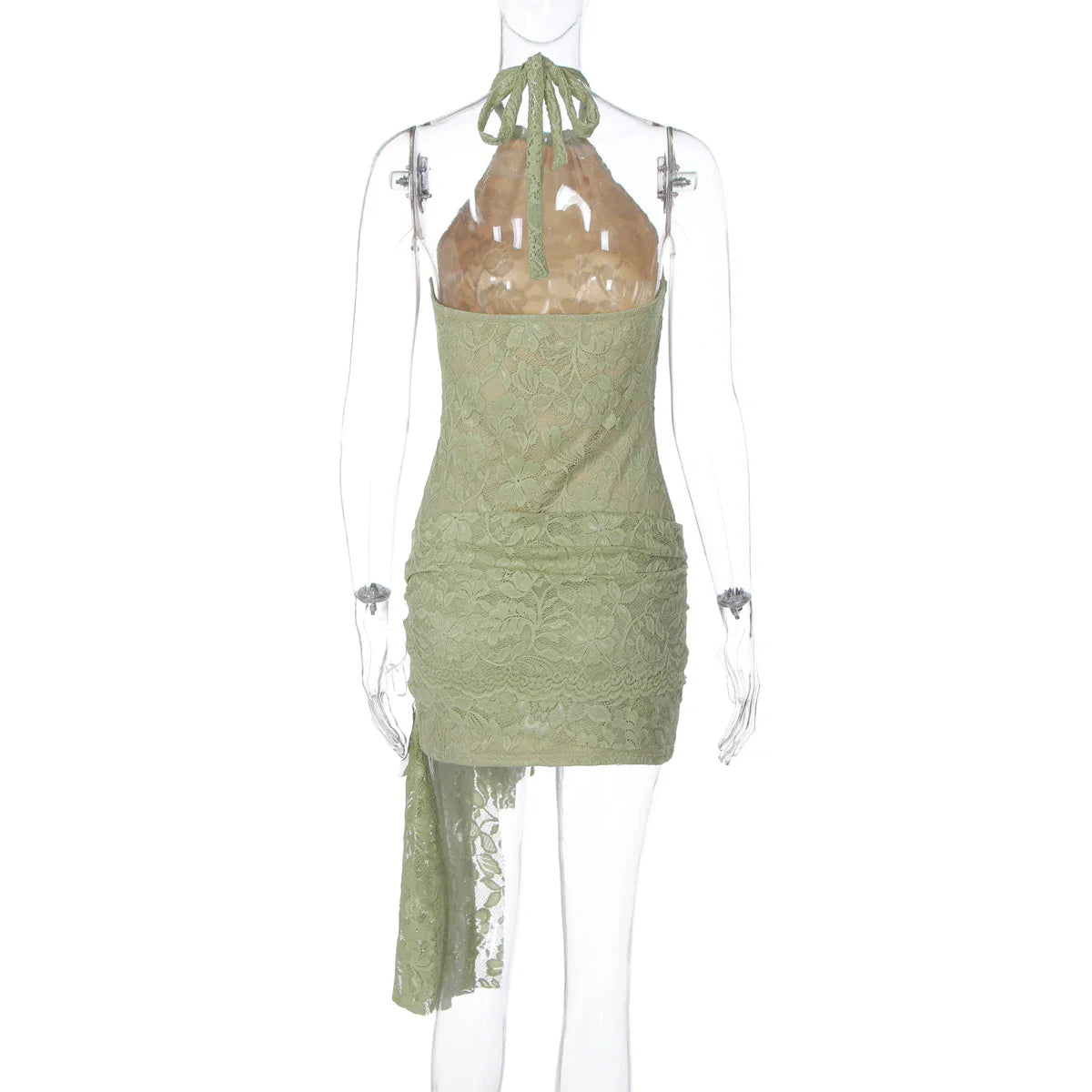 Hugcitar Women Fashion Halter Sleeveless Sexy Backless Patchwork Lace Bandage Sexy Mini Dress Summer Outfit Party Beach Vacation