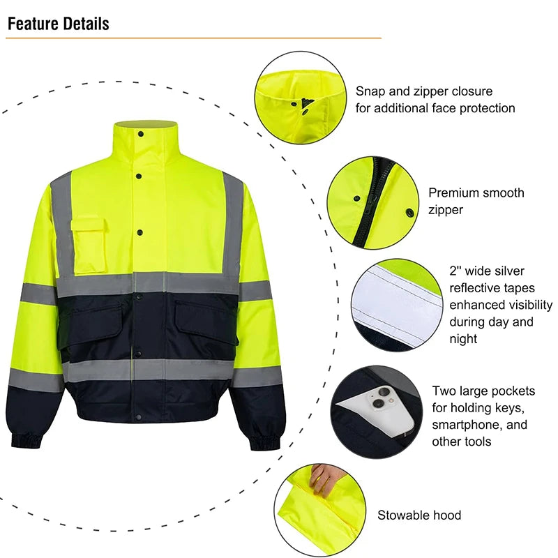 Safety Hoodie Jacket for Men Construction Windbreaker Fleece Coat