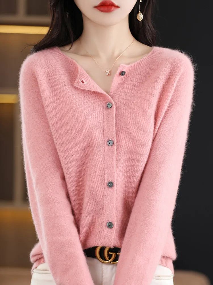 Long Sleeve 100% Merino Wool Sweaters Cashmere Cardigan Spring Autumn Women