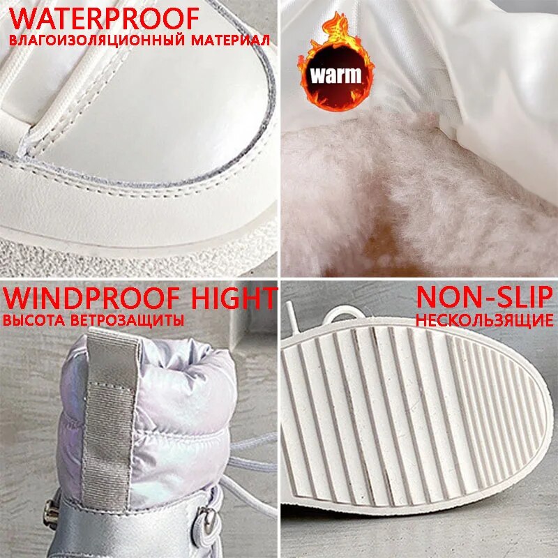 Waterproof Genuine Leather Snow Boots Women Winter Warm Plush Lace Up Ankle Boots