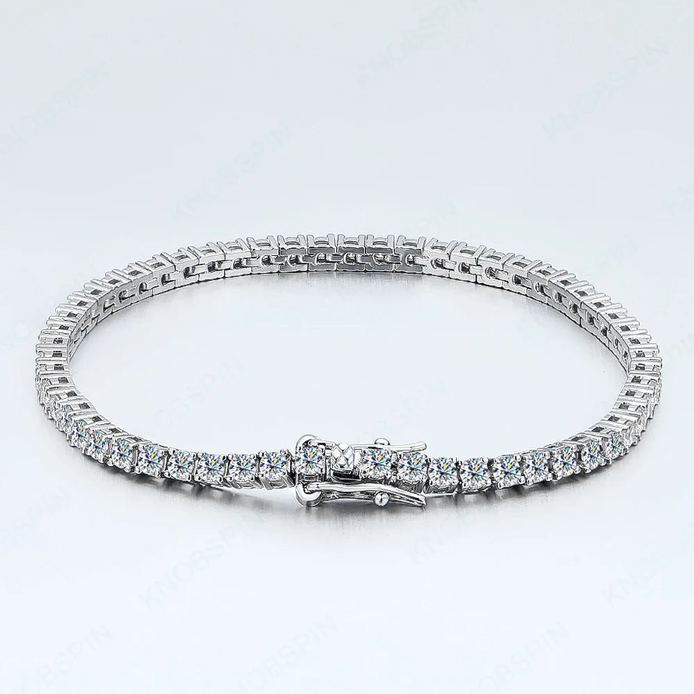 KNOBSPIN 2mm D Color Moissanite Tennis Bracelets for Woman Man Sparkling Diamonds with GRA s925 Sterling Sliver Hip Hop Bracelet