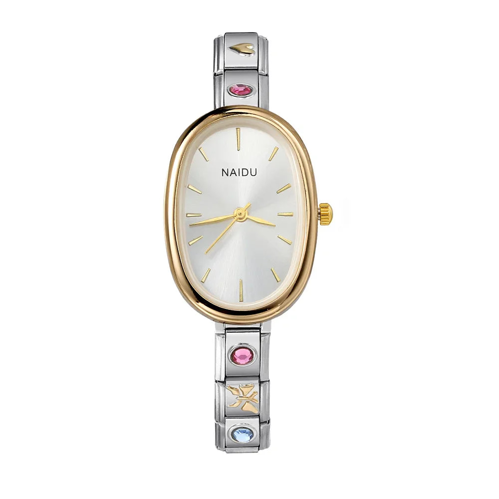 URING Fashion New Niche Watch Female Style Female Student Ellipse Quartz Watch Stainless Steel Strap Width 9mm Everyday Gifts