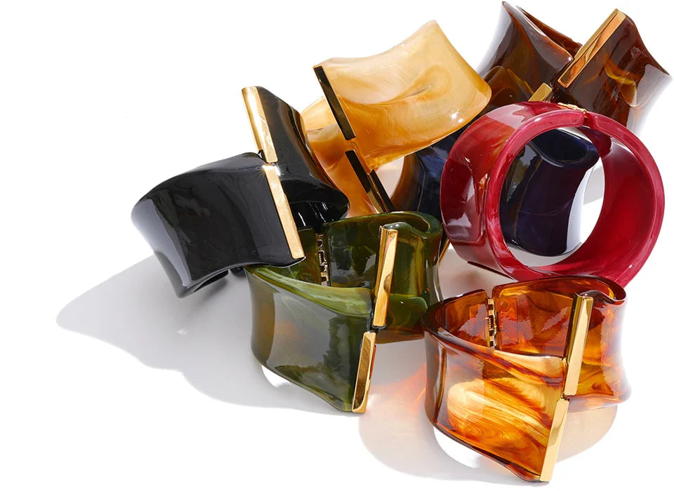 Yhpup 62mm Exclusive Design Multi-Color Acrylic Acetic Acid Wide Bracelet Bangle Stainless Steel Fashion Statement Jewelry 2025