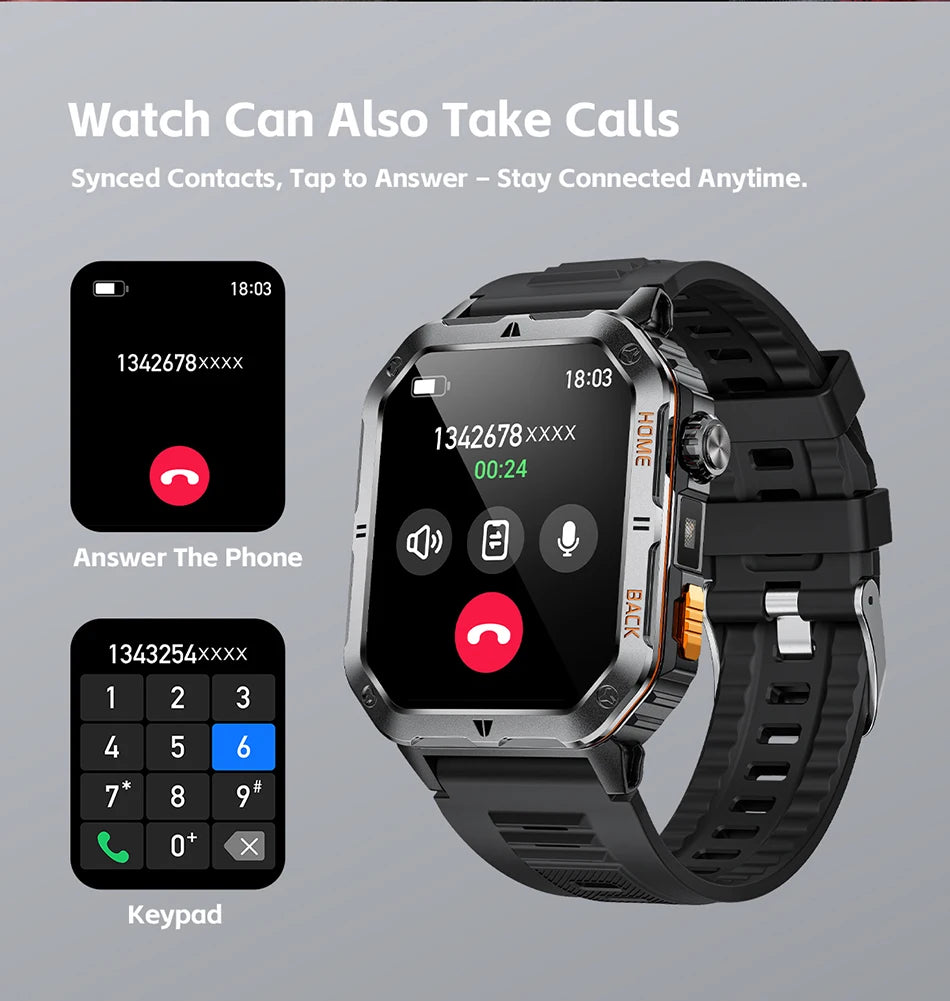 New 1000mAh Battery Outdoor Sports Smart Watch 2.01 inch HD Screen LED Flashlight Bluetooth Talking SmartWatches For Men Women