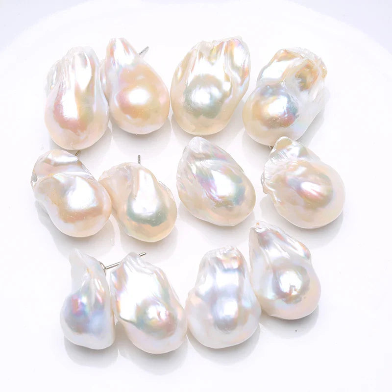Natural Freshwater Pearl 925 Sterling Silver Large Baroque Pearl Stud Earrings 15-25mm INS Fine Jewelry  Gifts for Women  EA
