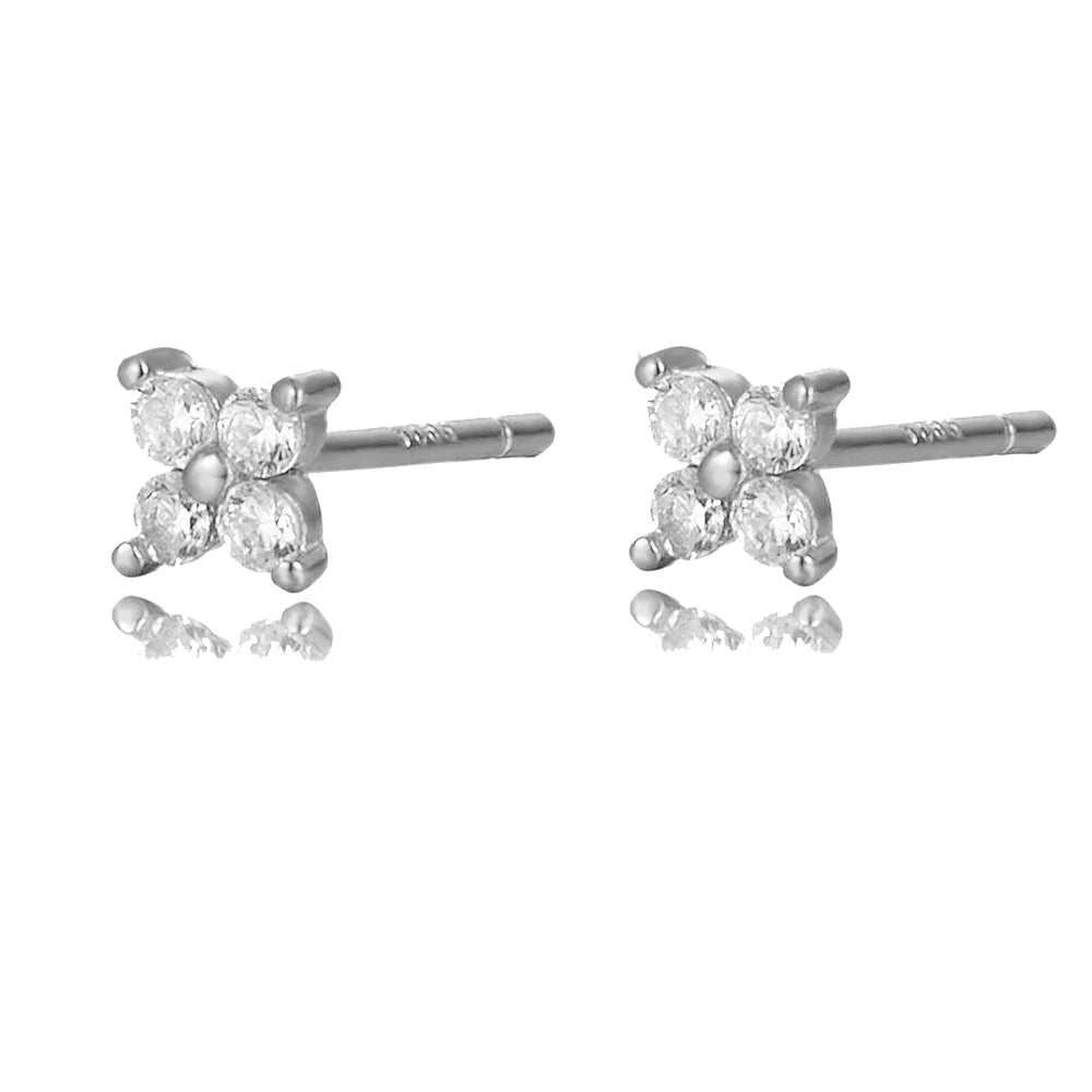 WANTME 925 Sterling Silver Romantic Color Zircon Three-petal Flower Stud Earrings for Women Fashion Huggies Piercing Jewelry