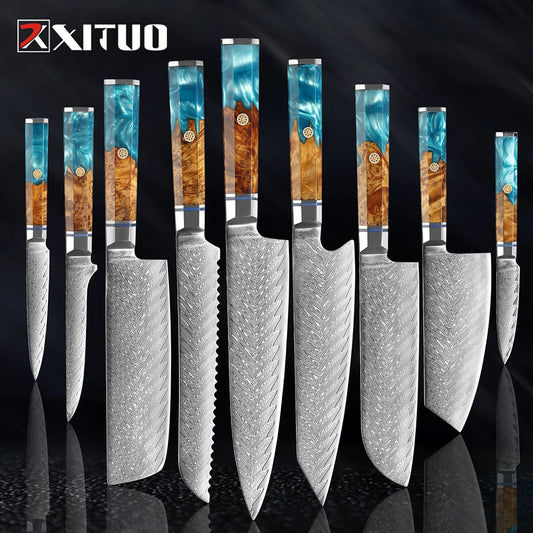 Damascus Knife Set 1-9 PCS Japanese Kitchen Knife Set VG10 Steel Core