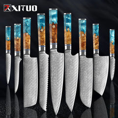 Damascus Knife Set 1-9 PCS Japanese Kitchen Knife Set VG10 Steel Core