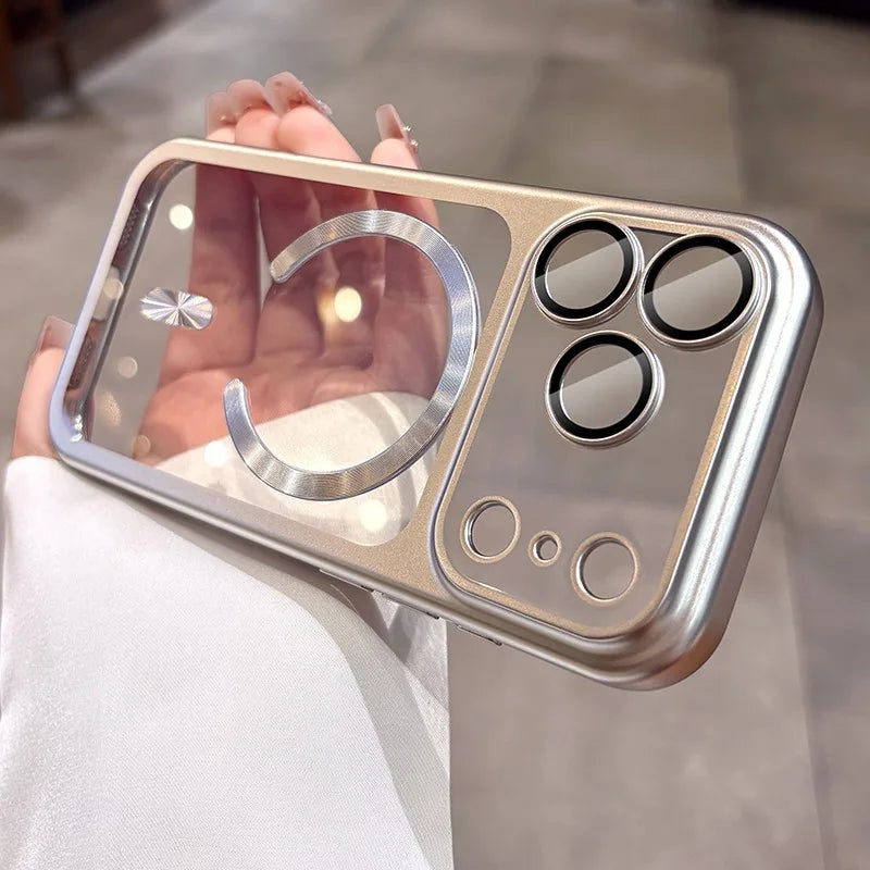 for iPhone17 Luxury Transparent Plating for Magsafe Case for iPhone 17 Pro Max 17Pro Air Original Soft TPU Lens Protector Cover