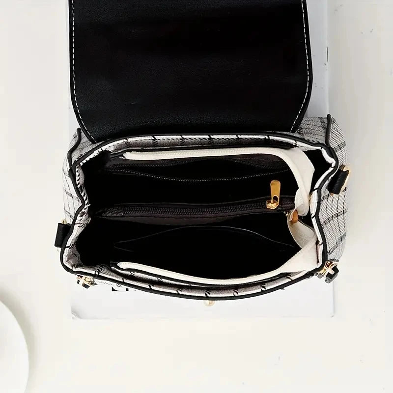 Women Trendy Flap Shoulder Bag PU Leather Crossbody Bag Simple Plaid Designer