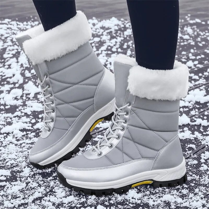 Moipheng Women Snow Boots Warm Plush Comfortable Platform Shoes