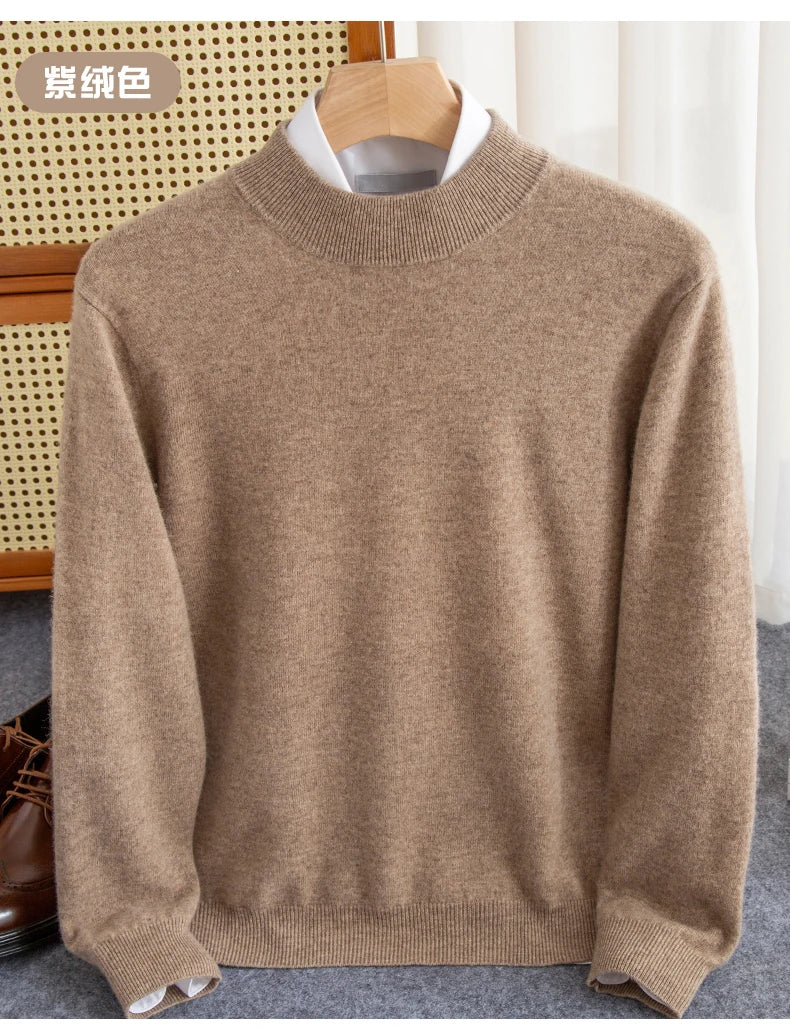 Fashion Men's 100% Wool Pullover Half-high Collar Sweater Autumn Winter Warm Top
