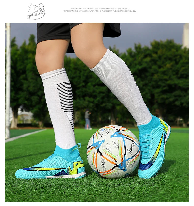 Professional Men High Ankle Football Boots Soccer Cleats TF/FG Training