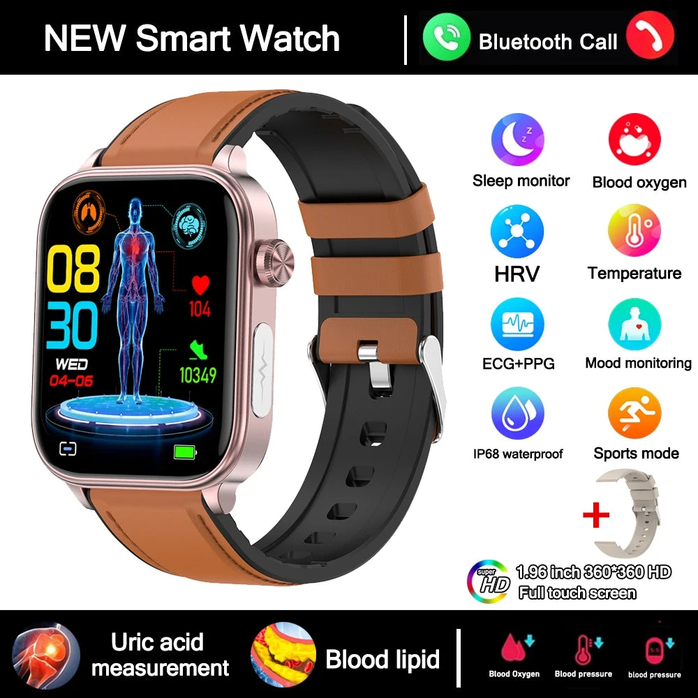 2025 New 24-Hour Health Monitoring Smart Watch Men Uric Acid Blood Lipids Heart Rate Bluetooth Call Smartwatch Women