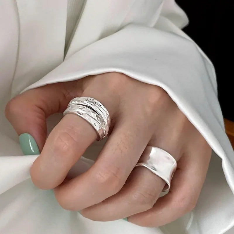 925 Sterling Silver Ring For Women Jewelry Wide Simple Open Vintage