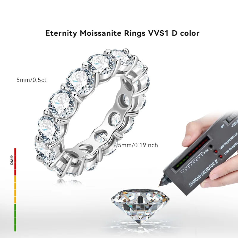 IOGOU Personalized Full Eternity Bands 5mm 3mm D Color Moissanite Ring 925 Sterling Silver Women's Ring Jewelry with Certificate