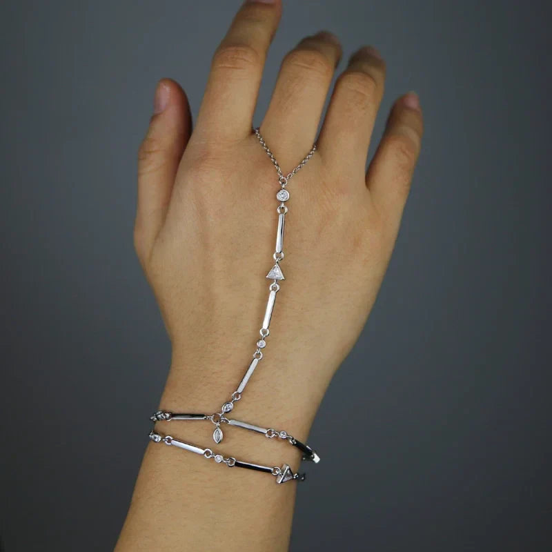 2025 New Micro Pave Clear CZ Tassel Hand Chain Bracelet Gold Color With Round CZ Station Double Chain Fashion Women Jewelry