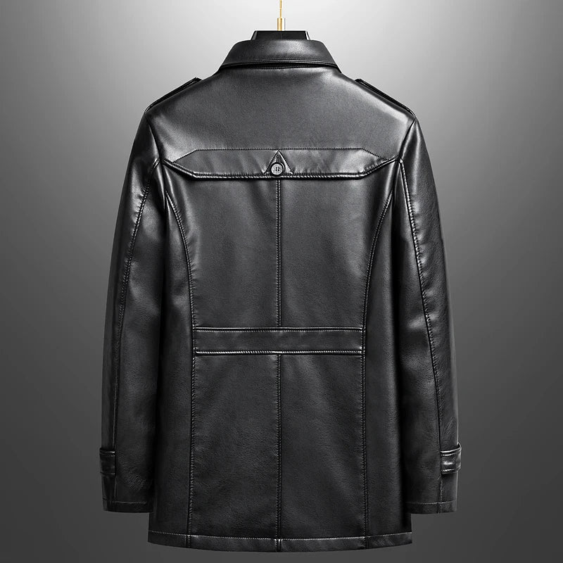 Men's Leather Jacket Winter Fleece Motorcycle Coat Casual Vintage