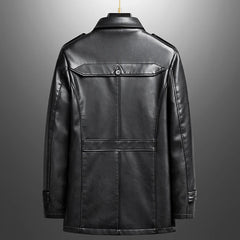 Men's Leather Jacket Winter Fleece Motorcycle Coat Casual Vintage