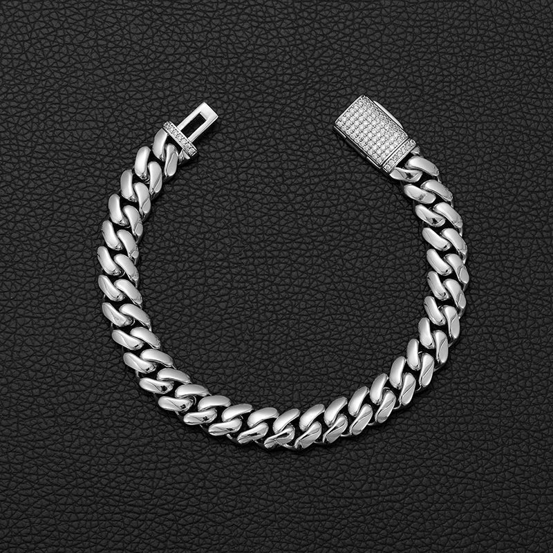 Hip Hop Rock Stainless Steel Rhombus Cuban Miami Link Chain Bracelets for Men Bling Iced Out Rapper Jewelry Gold Silver Color