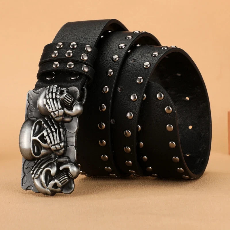 New Women Belt High Quality Luxury Brand Punk Goth Rivet Black Jeans Unisex Men Belt Paw Skull Buckle belt Unisex Waist Belt