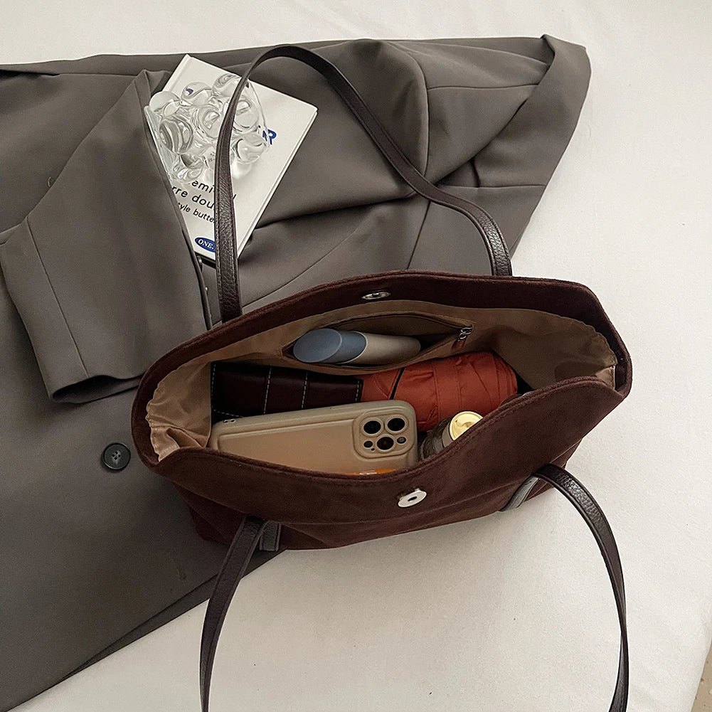 Women Shoulder Bag with Inner Pocket Flap Underarm Bag Solid Retro