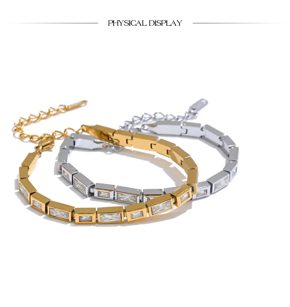 Yhpup Waterproof High Quality Shiny Cubic Zirconia Chain Premium Bracelet Bangle Stainless Steel New Jewelry