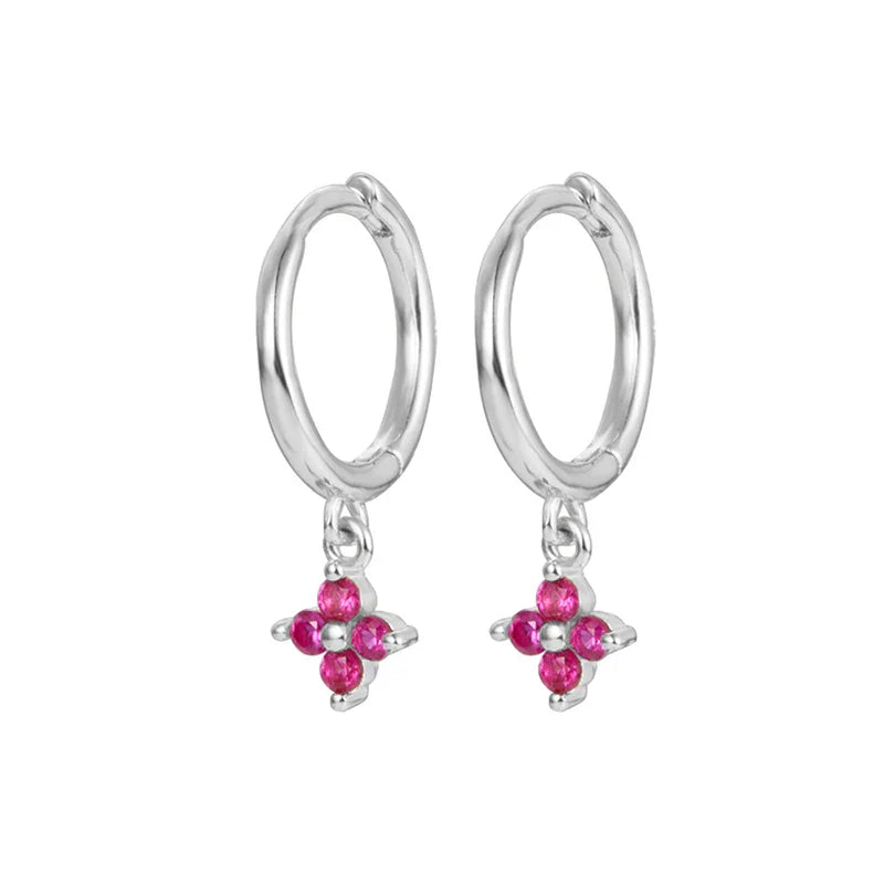 WANTME 925 Sterling Silver Romantic Color Zircon Three-petal Flower Stud Earrings for Women Fashion Huggies Piercing Jewelry
