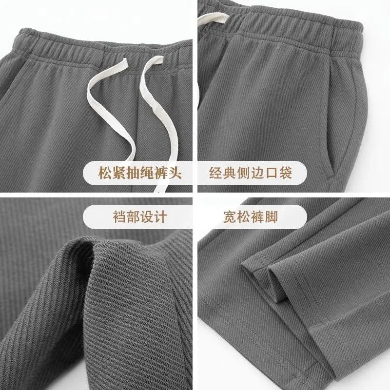 Men's Loose Straight Pants Diagonal Stripes Elastic Waist All-match Ankle Length Pants