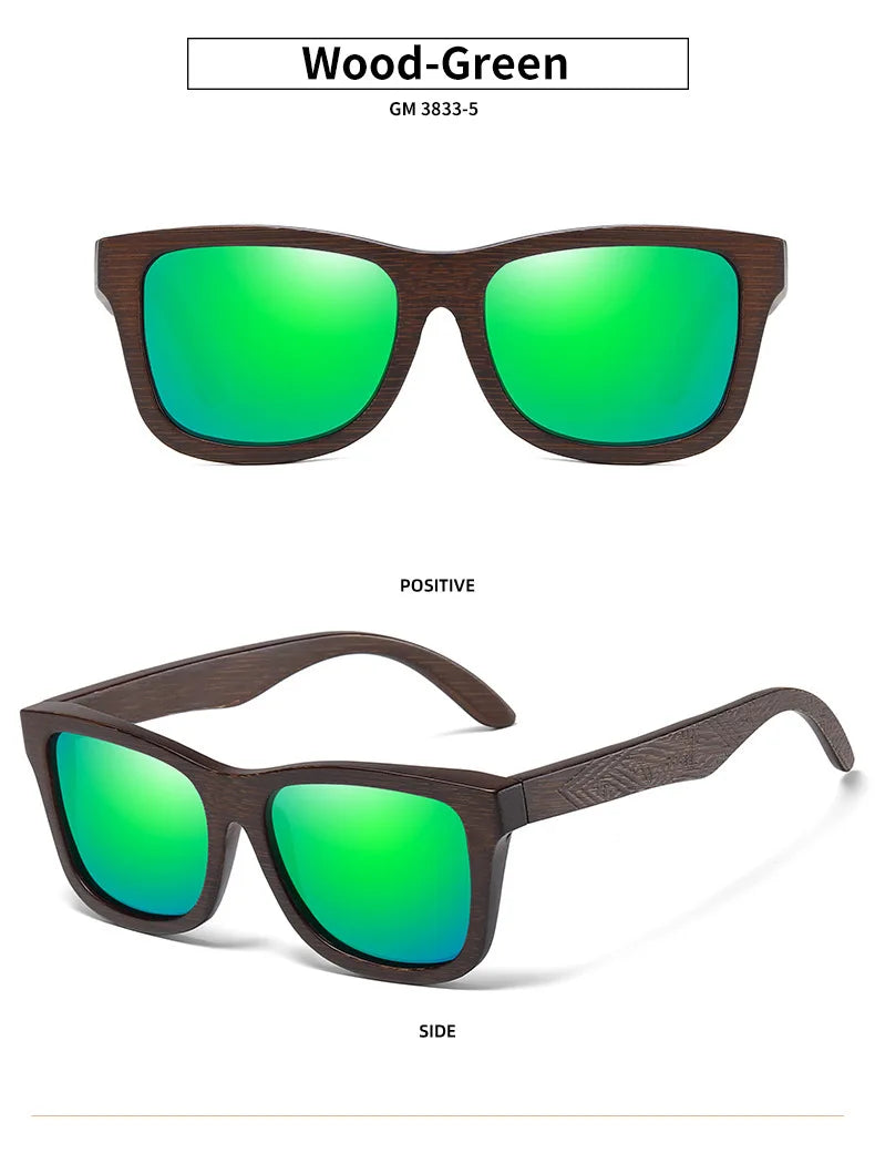 Natural Bamboo Wooden Handmade Polarized Sunglasses Unisex Retro Oversized Frame UV Protection Sun Glasses With Gift Box