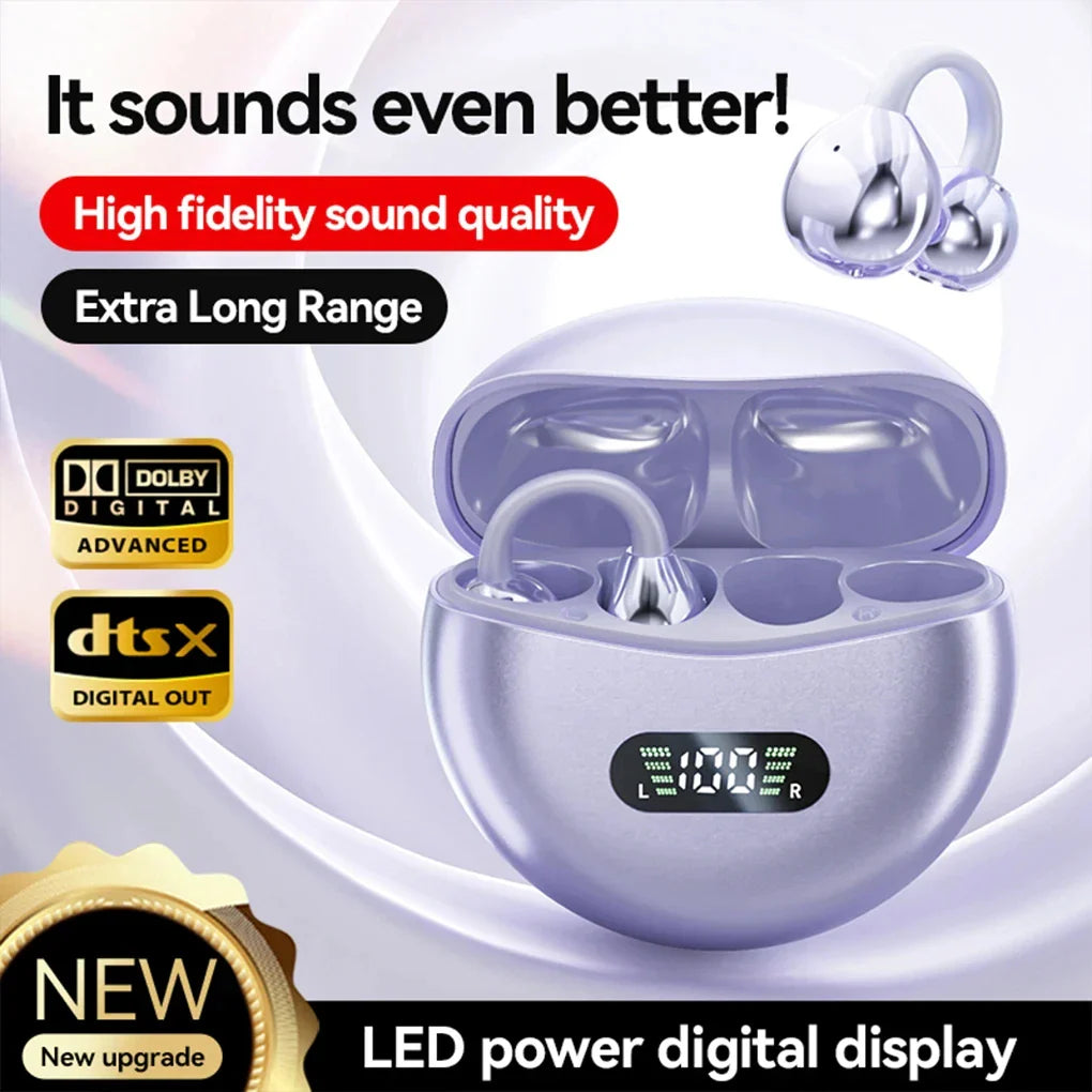 M79 Wireless Hifi Bluetooth 5.4 Earbuds Clip on Ear with Digital Display Waterproof Sport Headsets with Mic