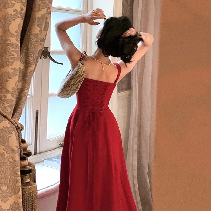 Evening Dresses: White Strap Midi Dress Casual Evening Party Dress Women