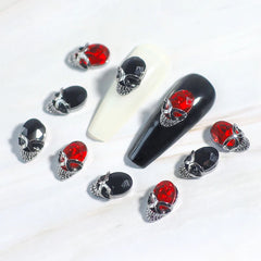 Alloy Skull Nail Charms Retro Halloween Decals Ornaments 3D Ghost Silver Classic