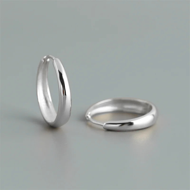 WANTME 925 Sterling Silver Simple Statement Matte Large Huggies Hoop Earrings for Men Women Fine Gothic Punk Charms S925 Jewelry