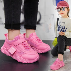 Kids Sneakers PU Girls Casual Mesh Solid Pink Light Boys White Hook & Loop