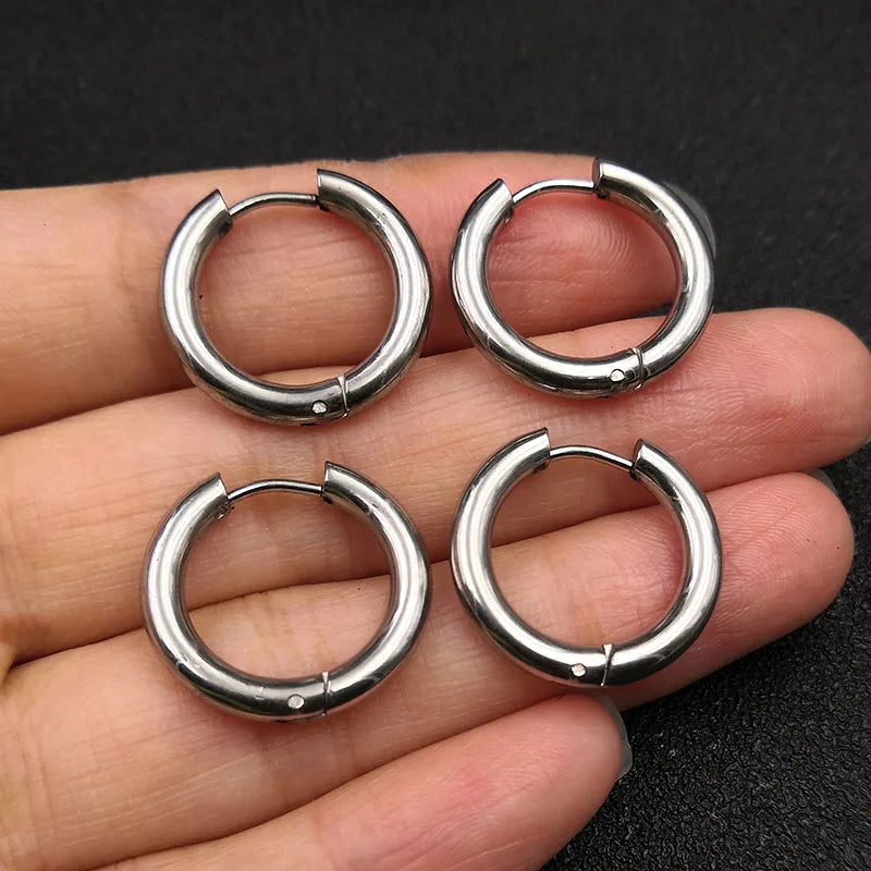 6pcs/lot Thick 3.0mm 4.0mm 5.0mm Stainless Steel Circle Hoop Earrings For Women Girls Gold Silver Color Round Geometry Earrings