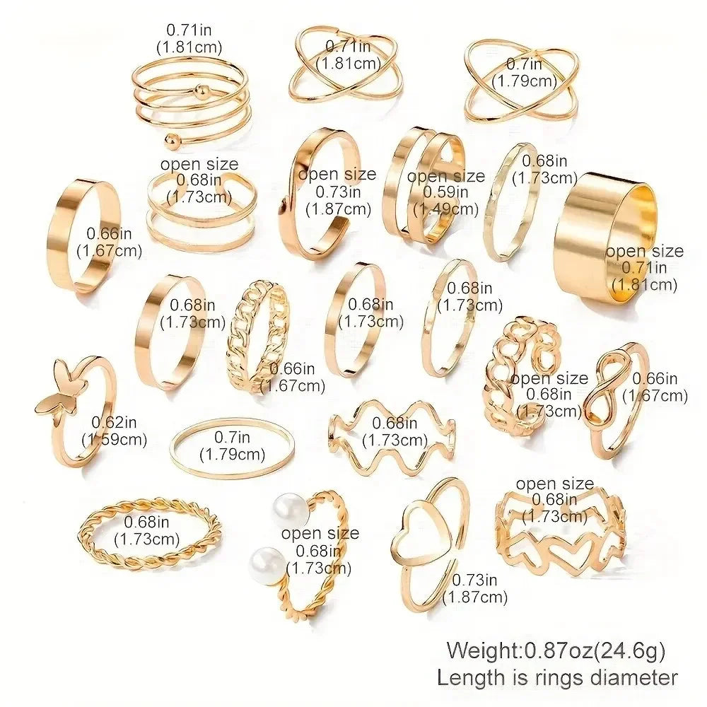 Boho Gold Color Rings Set For Women Fashion Cubic Zircon Heart Star Moon Flower