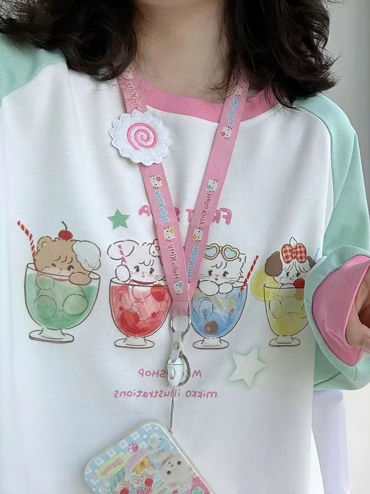Y2k Harajuku Kawaii Cute Hoodie Women Japanese Fashion Patchwork