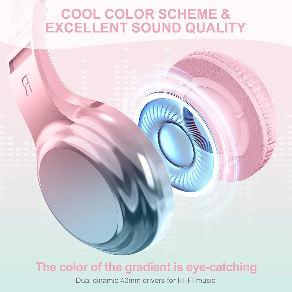 Kids Headphones Wired for School 85/94dB Volume Limiter Foldable Stereo Sound Headset with Mic for Kids Girls Learning Tablet PC