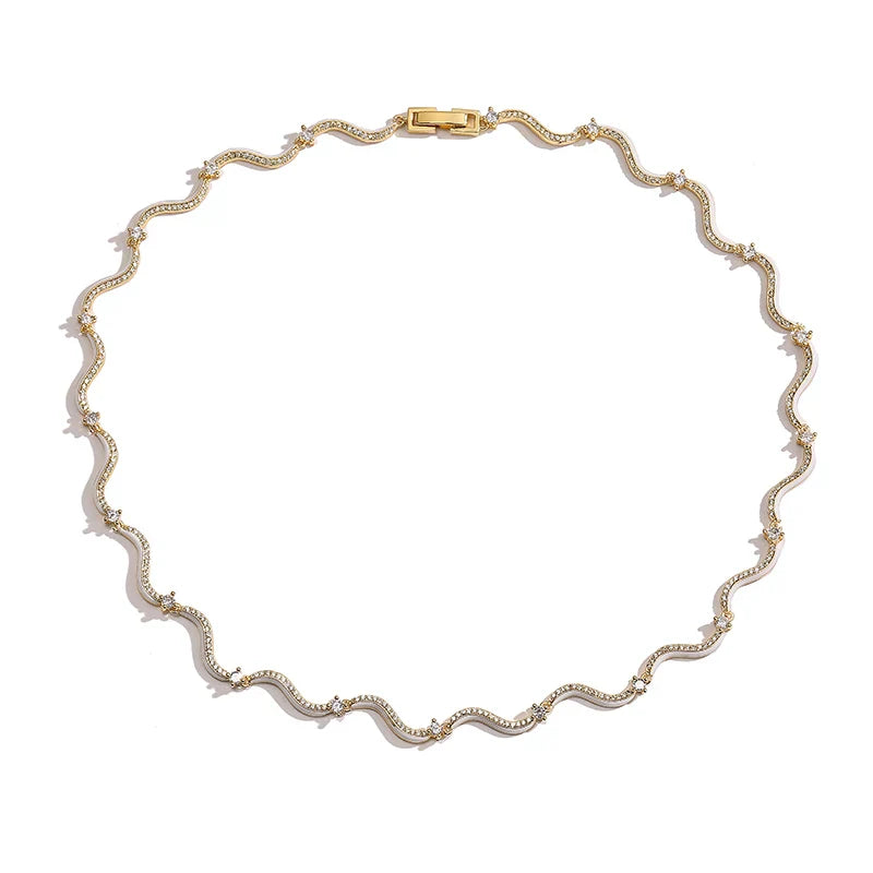 HECHENG,Fashion Enamel Chains Necklace Bracelet Jewelry Sets Brass Chain Wave Multicolor Women Wholesale Wedding Gifts