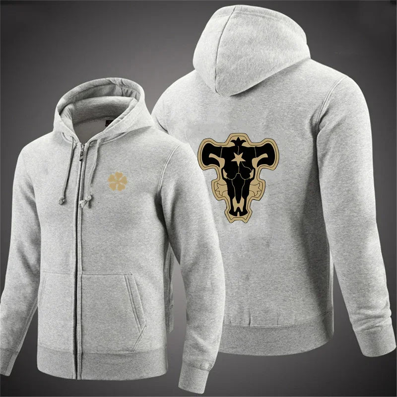 Fashion Casual Black Clover Black Bulls Zipper Hoodie Hip Hop Street Wear Sweatshirts Skateboard Men/Woman Pullover Hoodies