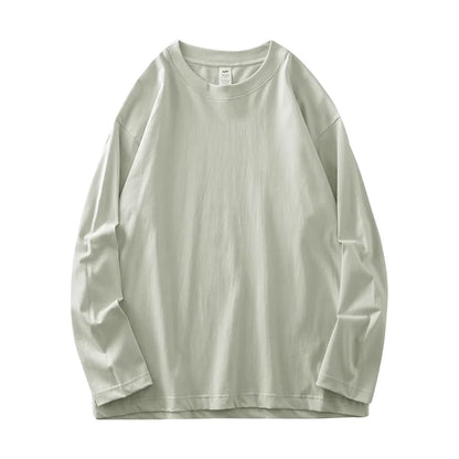 DUKEEN Men's 260G Long Sleeve T Shirts 2025 Spring Pure Cotton Solid Color Basic Crew-Neck Undershirt Men's Loose Tops 11 Color